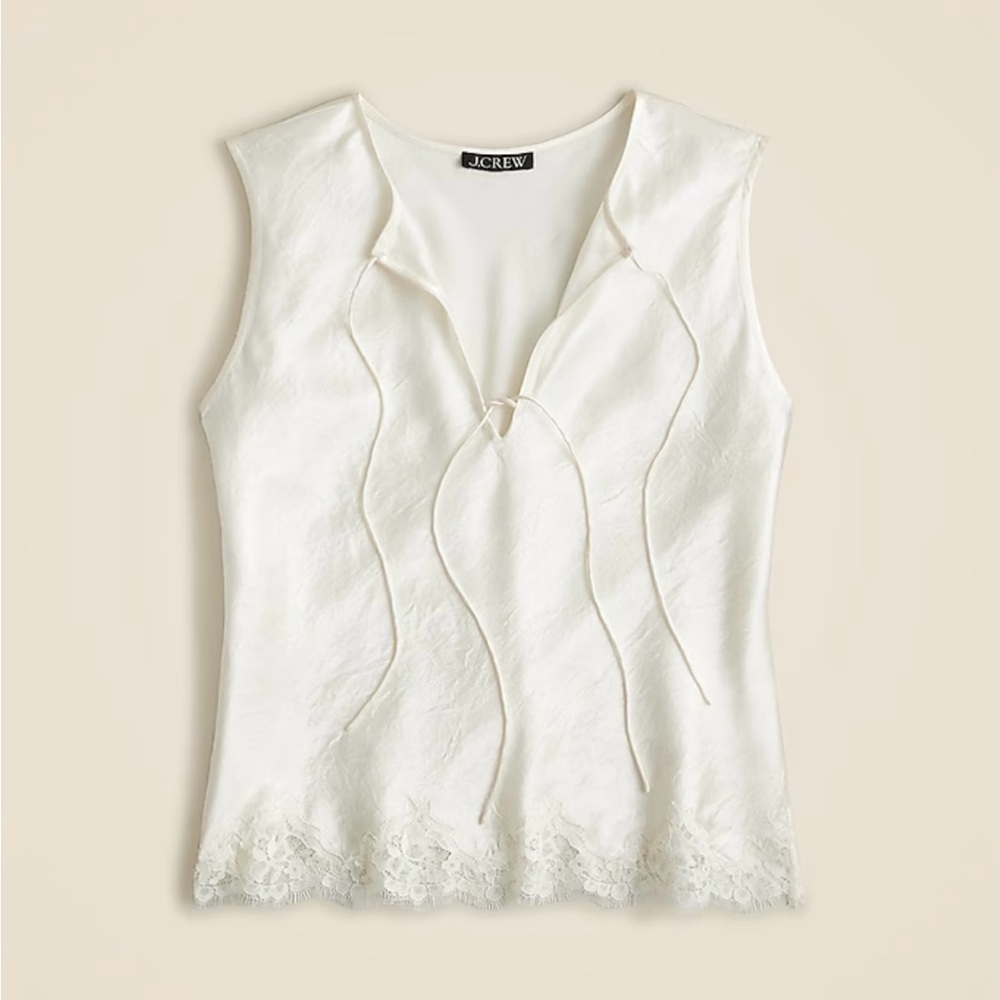 NWT J. Crew Textured satin top with lace hem in XL